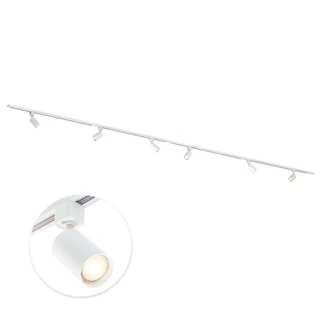 Qub Qub Focus III 1-Phasen Led Schienensystem - 400cm - 6x GU10 Spots - 4x 1m Schienen - I-Form - Deckenstrahler Weiß - Erweiterbar & flexibel - LED-kompatibel - Modernes Design Spot lampe