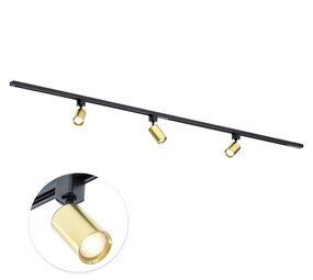 Qub Focus III 200 cm 3 Spots GU10 Schienenbeleuchtung Schwarz mit Gold Qub Focus III 200 cm 3 Spots GU10 Schienenbeleuchtung Schwarz mit Gold