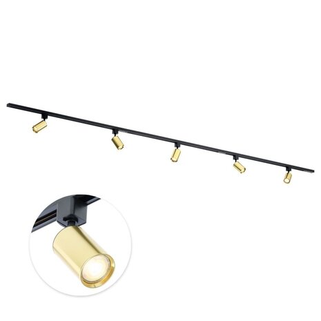 Qub Qub Focus III Monophasé Luminaire Plafonnier LED – 300cm - 5x GU10 Spot Sur Rail - 3x 1m Barre de Spot Plafond –  I-Form - Plafonnier intérieur Or Moderne – Spots et Rails de Spots