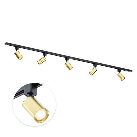 Qub Qub Focus III Monophasé Luminaire Plafonnier LED – 200cm - 5x GU10 Spot Sur Rail - 2x 1m Barre de Spot Plafond –  I-Form - Plafonnier intérieur Or Moderne – Spots et Rails de Spots