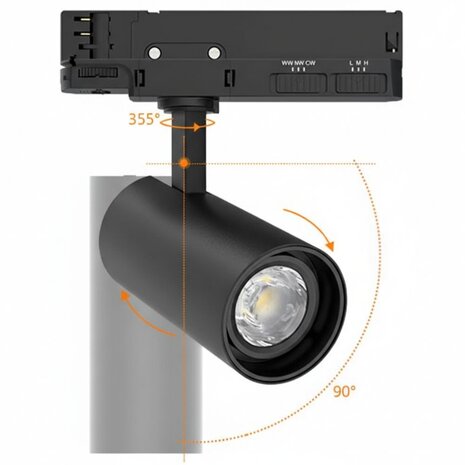 Beam Schienenstrahler – Schwarz – 3-Phasen – Dimmbar – Integrierte LED – 2700K/3500K/5000K Beam Schienenstrahler – Schwarz – 3-Phasen – Dimmbar – Integrierte LED – 2700K/3500K/5000K