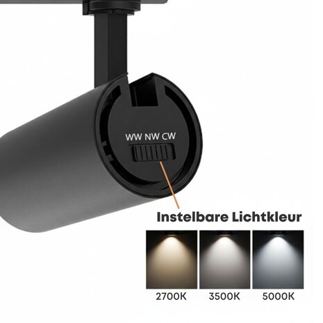 Beam Spot sur Rail – Noir – 3-Phasé – Dimmable – LED Intégrée – 2700K/3500K/5000K Beam Spot sur Rail – Noir – 3-Phasé – Dimmable – LED Intégrée – 2700K/3500K/5000K