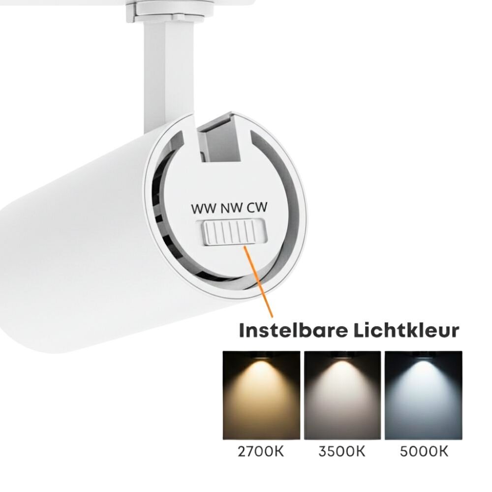 Qub Beam Track Spot – White – 3-Phase – Dimmable – Integrated LED – 2700K/3500K/5000K Qub Beam Track Spot – White – 3-Phase – Dimmable – Integrated LED – 2700K/3500K/5000K