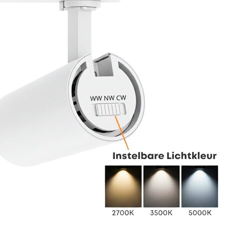 Qub Beam Spot sur Rail – Blanc – 3-Phasé – Dimmable – LED Intégrée – 2700K/3500K/5000K Qub Beam Spot sur Rail – Blanc – 3-Phasé – Dimmable – LED Intégrée – 2700K/3500K/5000K