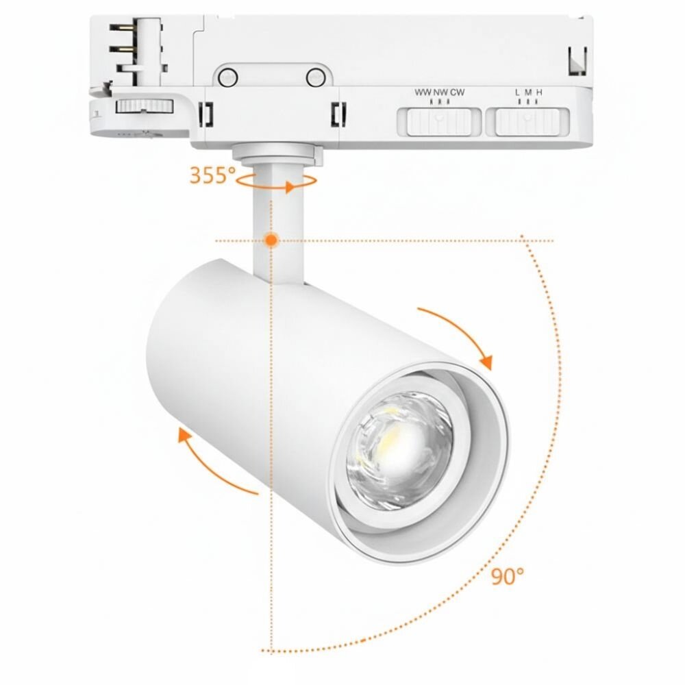 Qub Beam Spot sur Rail – Blanc – 3-Phasé – Dimmable – LED Intégrée – 2700K/3500K/5000K Qub Beam Spot sur Rail – Blanc – 3-Phasé – Dimmable – LED Intégrée – 2700K/3500K/5000K