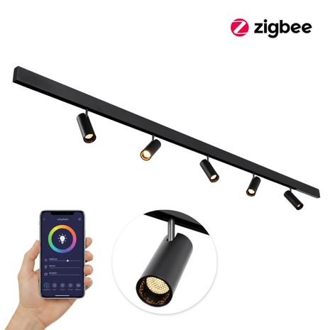 Qub Line Magneetrail - 2 Meter - 5x Railspot Single - Zwart  - Zigbee - Smart verlichting