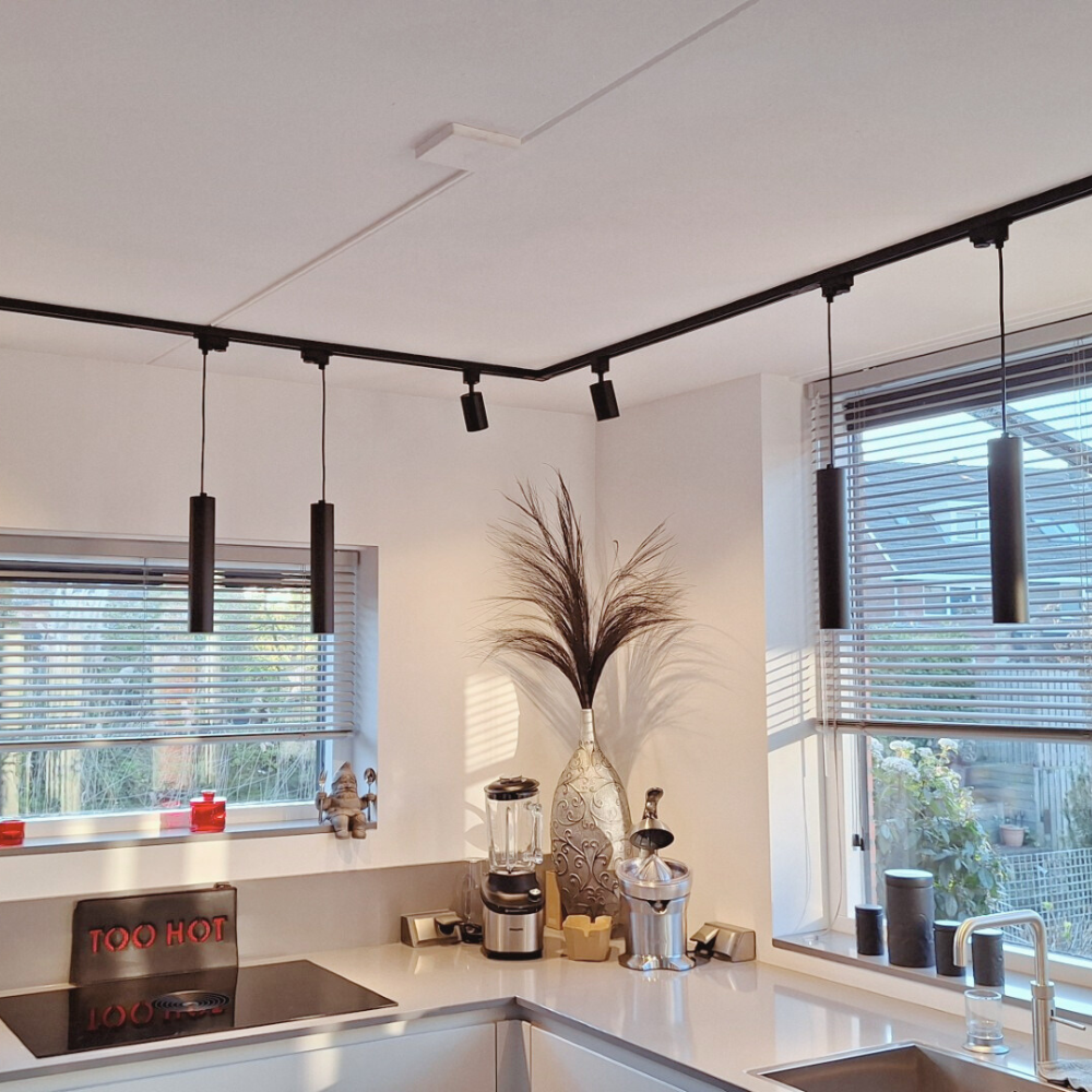 Qub Focus III railverlichting 6 spots en 2 hanglampen zwart - 400cm - I-vorm