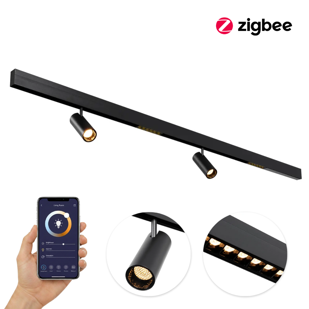 Qub Line Magnetic Track - 2 Metres - 2x Railspot Single + 2x Line Dots 6 - Black - Zigbee - Smart Lighting