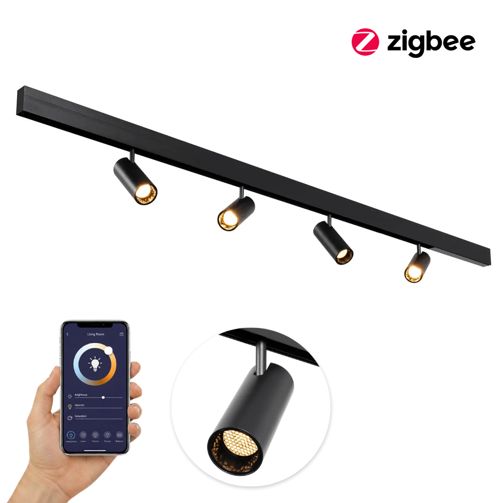 Qub Qub Line Magnet Schienensystem – 2 m – 4x Magnetischer Railspot Single – Schwarz – Zigbee-kompatibel – Smart Beleuchtungssystem