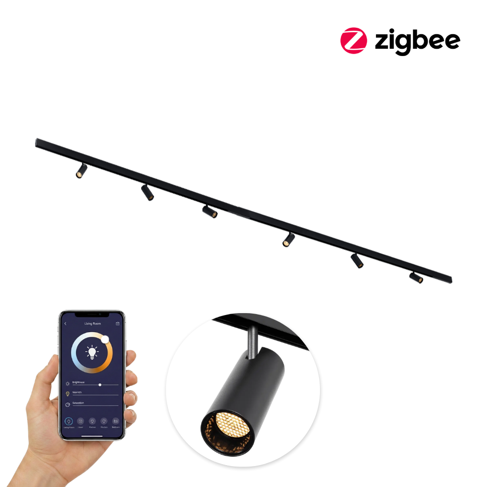 Qub Line Magnetic Rail - 4 Metres - 6x Railspot Single - Black - Zigbee - Smart lighting