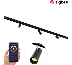 Qub Line Rail Magnétique - 2 Mètres - 3x Spot sur Rail Single - Noir - Zigbee - Éclairage Intelligent