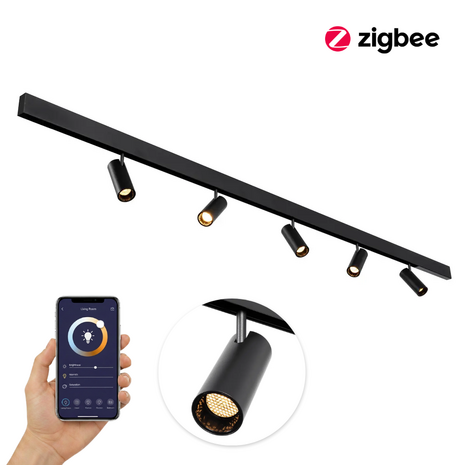 Qub Line Magneetrail - 3 Meter - 5x Railspot Single  - Zwart  - Zigbee - Smart verlichting