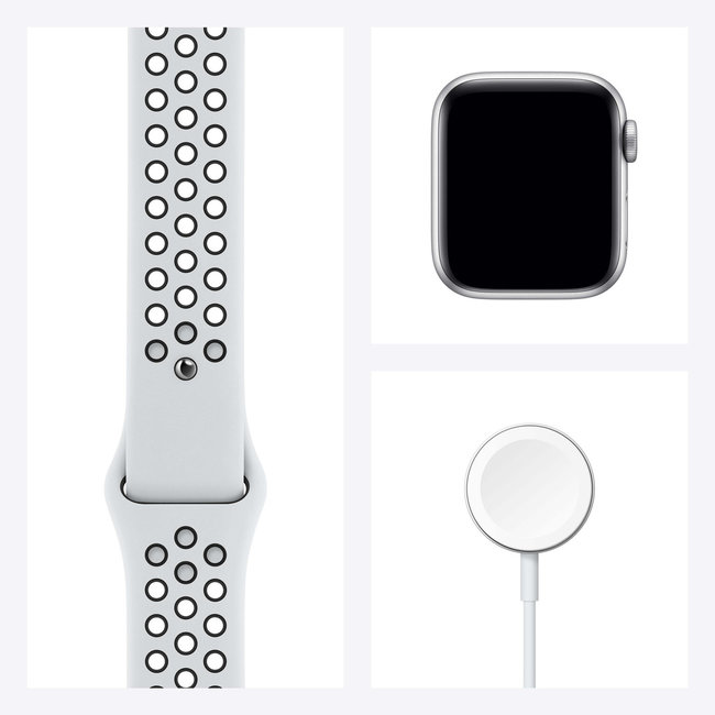 Apple Watch Nike Series 6 44mm Zilver Aluminium Witte Sportband