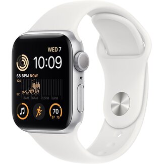 Apple Apple Watch SE (2022) 4G 44mm Zilver Aluminium Witte Sportband