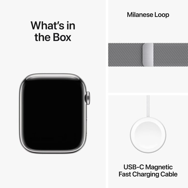 Apple Watch Series 9 4G 45mm Zilver Rvs Milanese Polsband