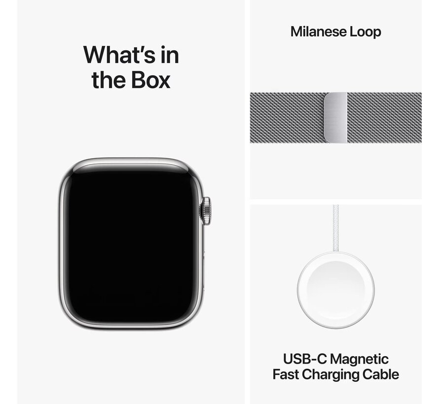 Apple Watch Series 9 4G 45mm Zilver Rvs Milanese Polsband