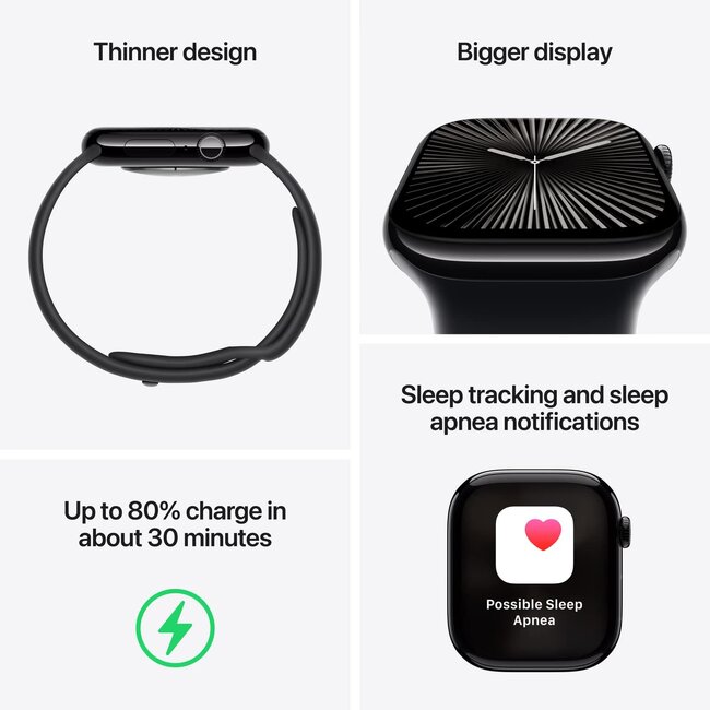 Apple Watch Series 10 46mm Zwart Sportband M/L