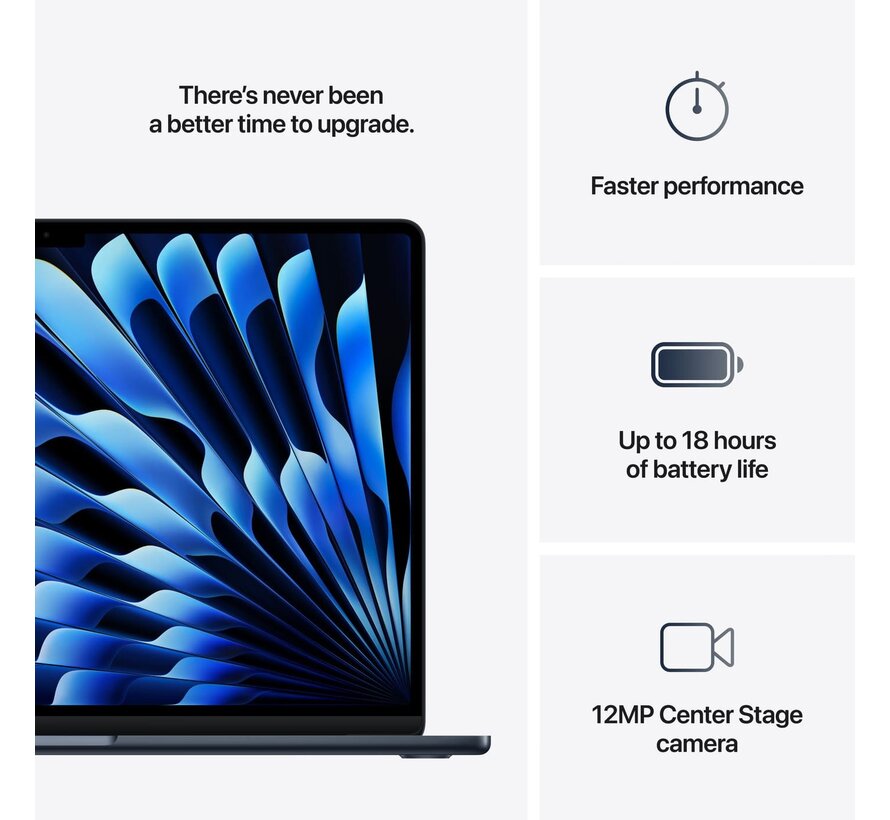 Apple MacBook Air (2025) Zwart - 15 inch - Apple M4 10-core GPU - 16GB - 256GB