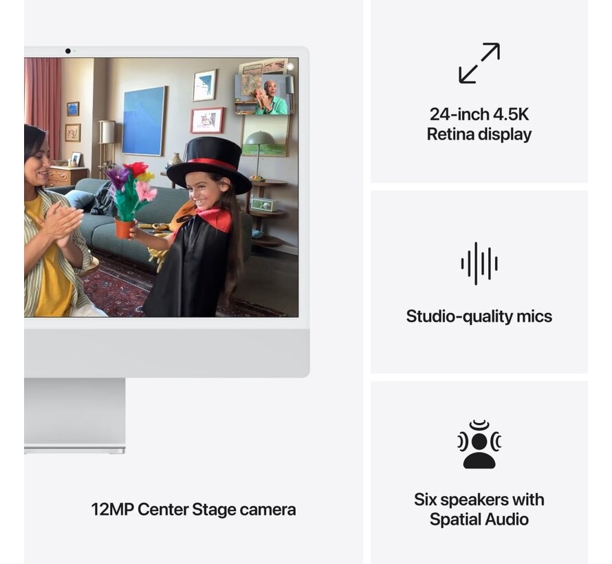 Apple iMac 24 inch Zilver M4 - 10-core CPU - 10-core GPU - 16GB - 512GB