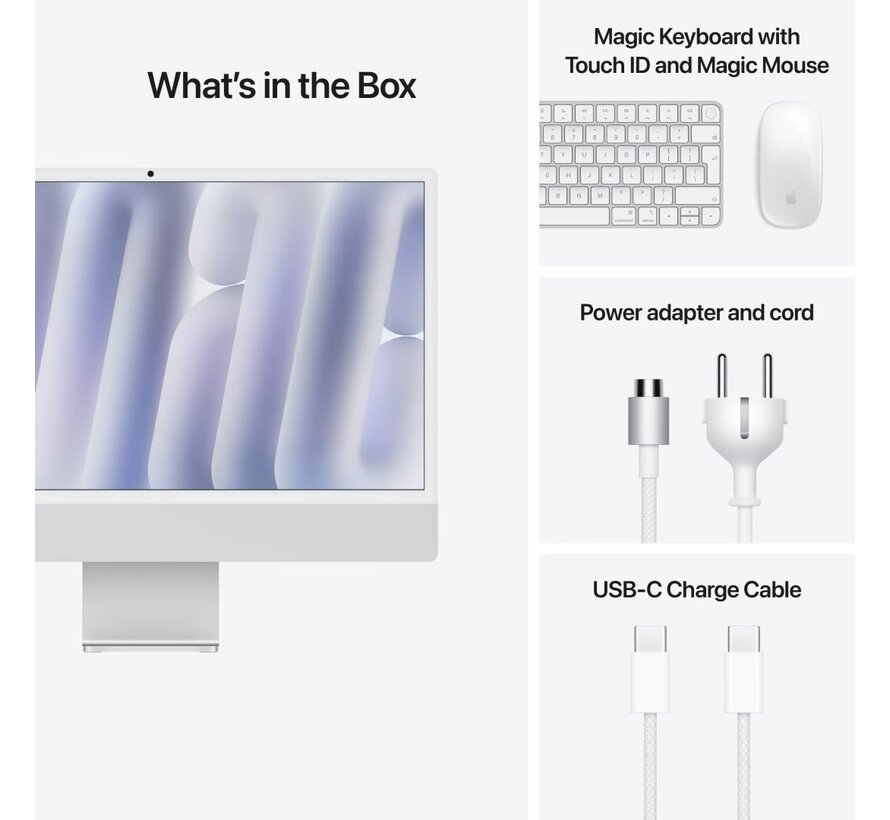 Apple iMac 24 inch Zilver M4 - 10-core CPU - 10-core GPU - 16GB - 512GB