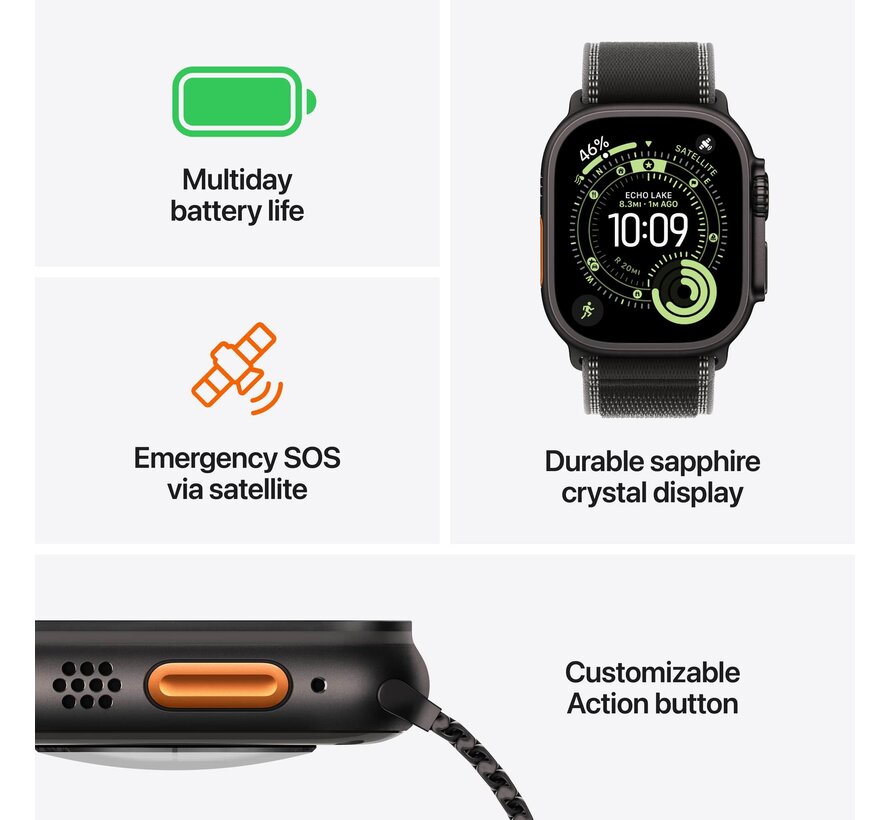 Apple Watch Ultra 3 Cellular 49mm Zwart Trail Band M/L