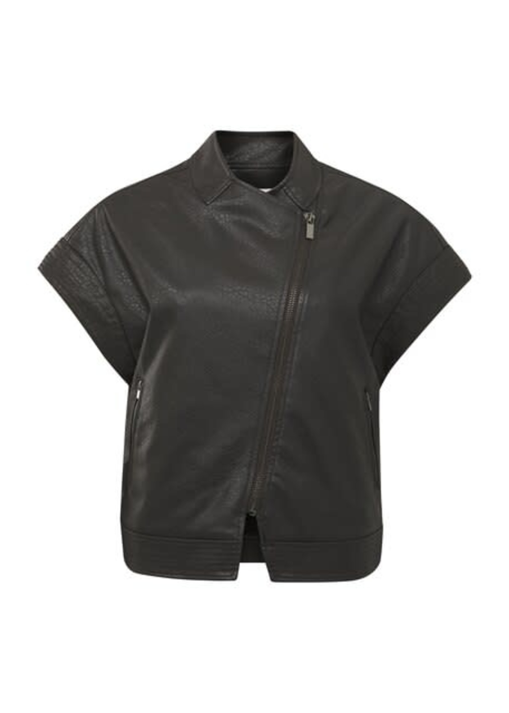 Yaya Yaya, Sleeveless jacket in faux leather pockets and zippers, Seal Brown