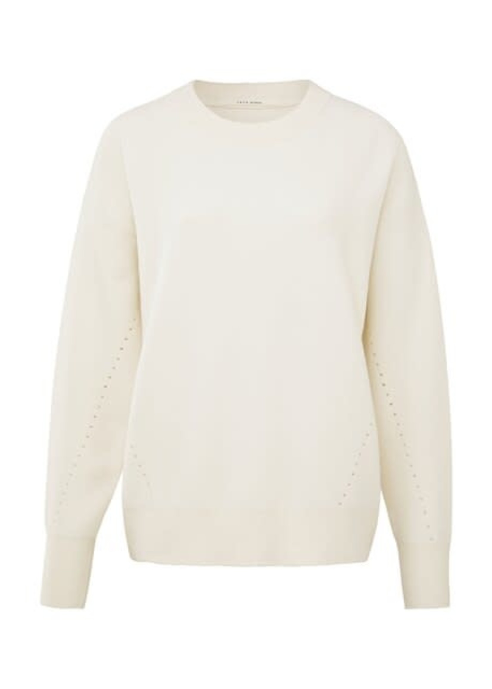 Yaya Yaya, Crewneck sweater with long sleeves and pointelle details, Wool White
