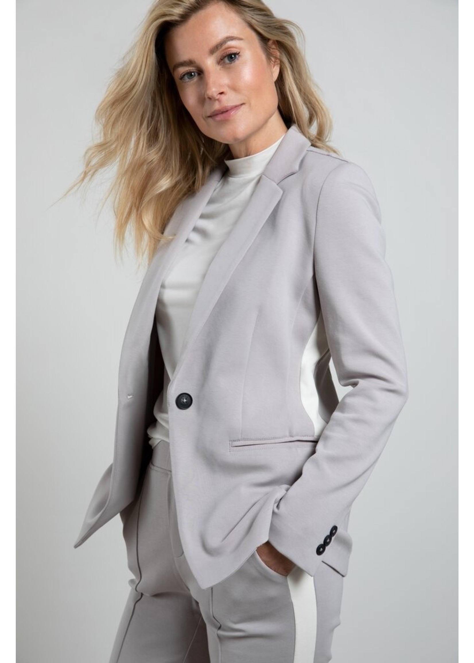 Yaya Scuba blazer with long sleeves, a button and a stripe, Paloma grey
