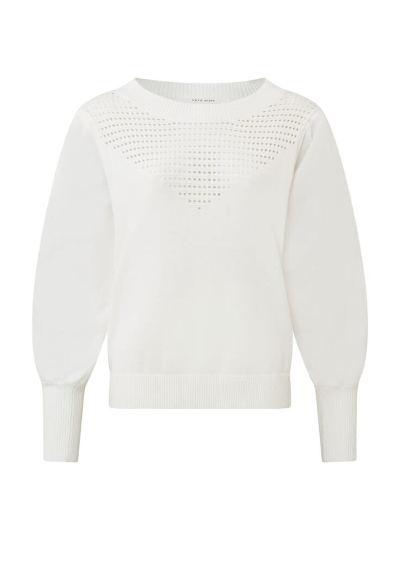 Yaya Yaya, Pointelle sweater with round neck + long puffed sleeves, Wool White