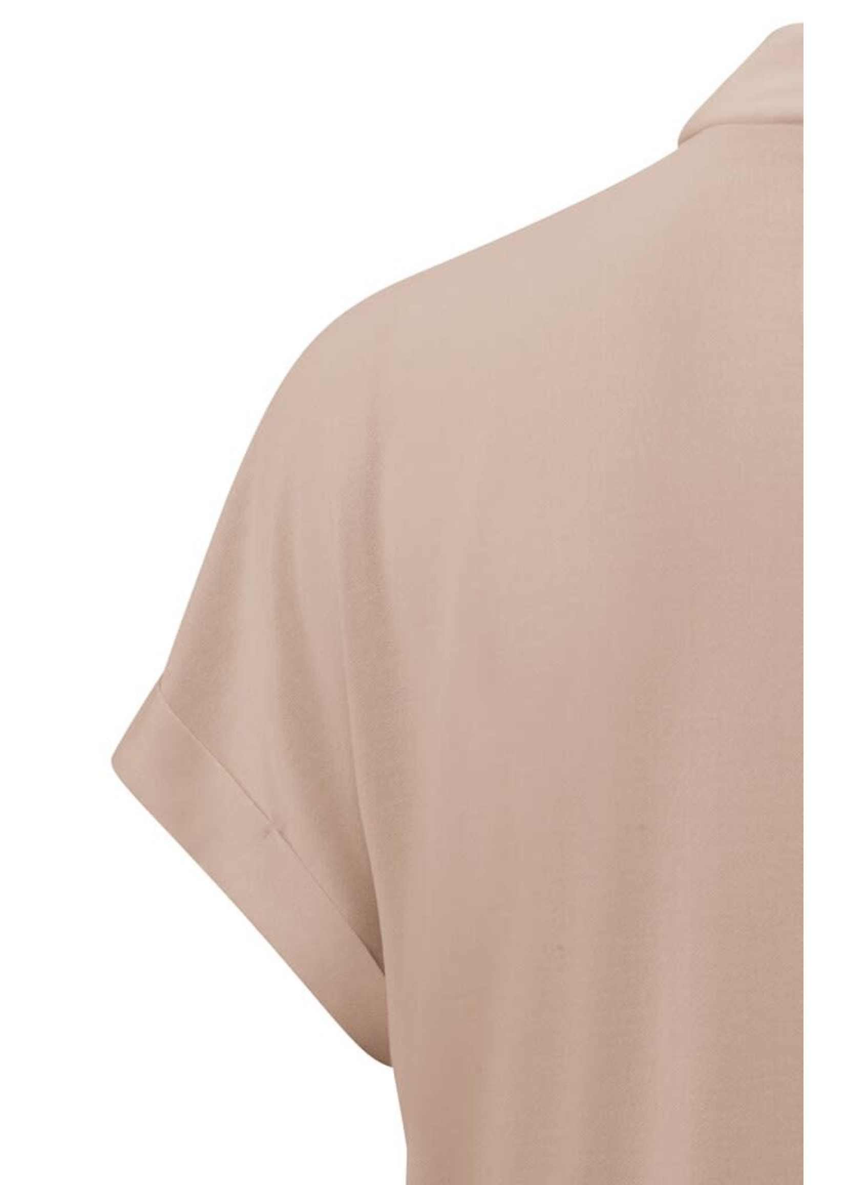 Yaya Yaya, Top with high round neck, short sleeves and pleat detail, Rugby Tan Pink