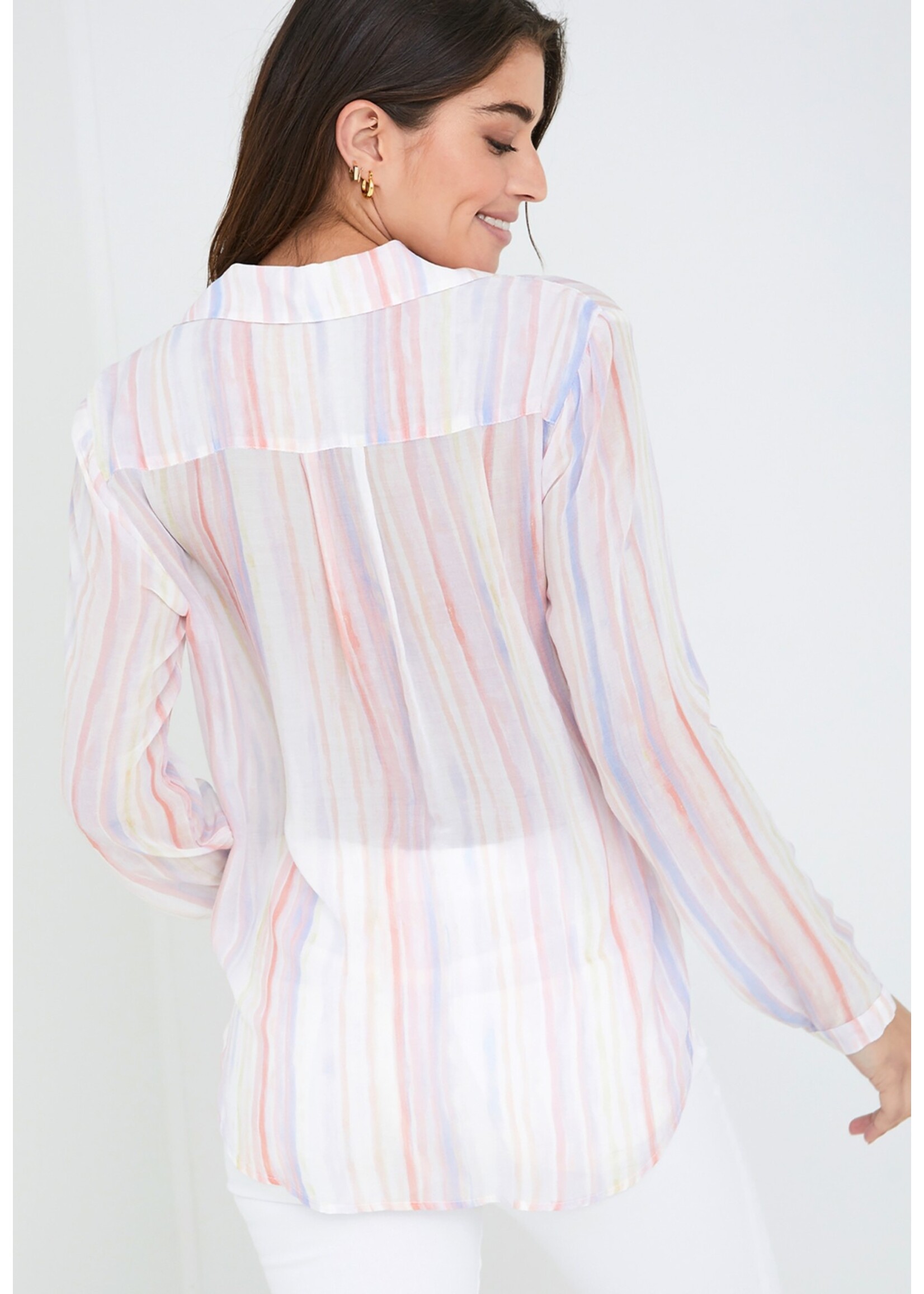 Bella Dahl Bella Dahl,   Full Button Down Hipster Shirt, Sunrise Stripe Print,