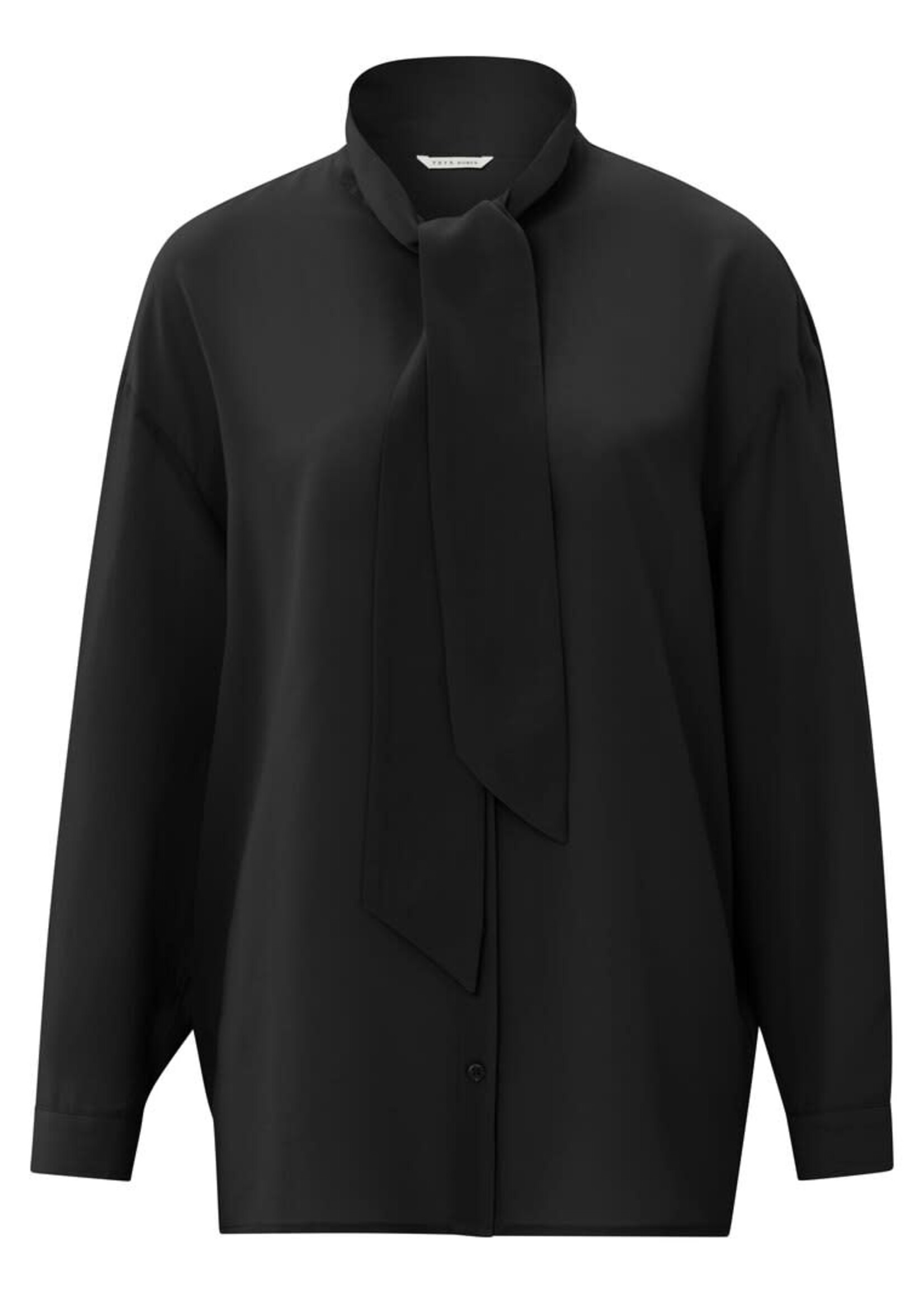 Yaya Yaya, Supple blouse, long sleeves, buttons, bow tie, Black, Size: