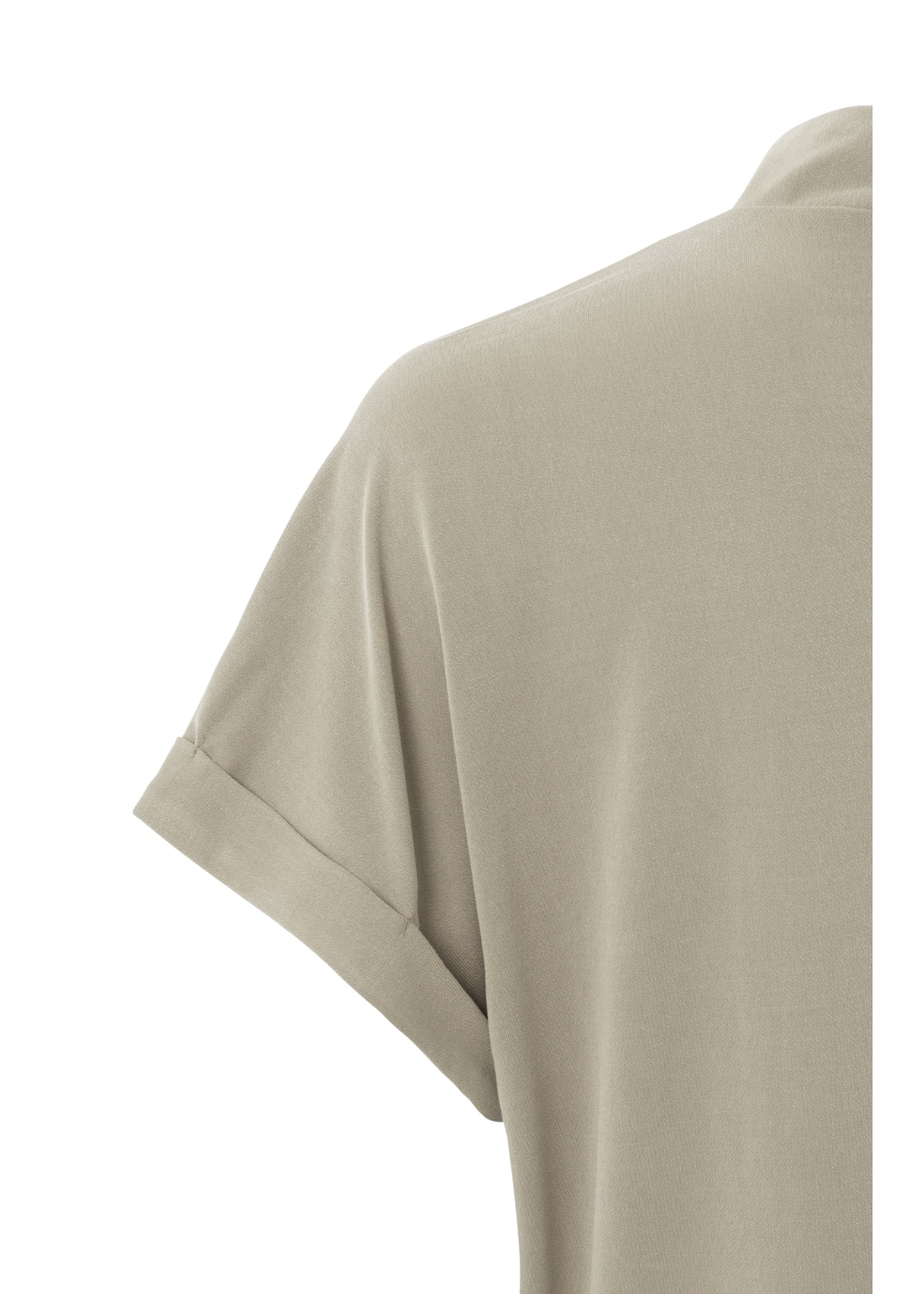 Yaya Yaya, Top high neck, short sleeves, pleated detail, Pure Cashmere Brown, Size: