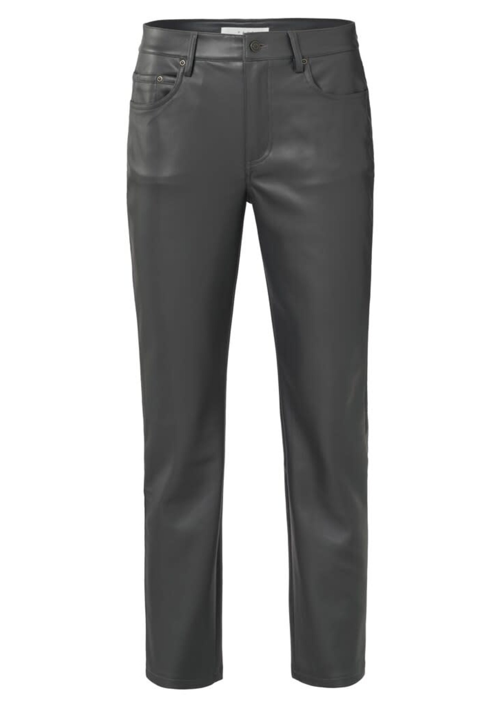 Yaya Yaya, Faux leather trousers, 5 pocket style, zip fly, Pinstripe Grey, Size: