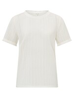 Yaya Yaya, Top, round neck, short sleeves, fringes in cotton, Ivory white