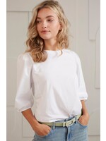 Yaya Yaya, Jersey top, round neck, woven half long sleeves, Pure white, Size: