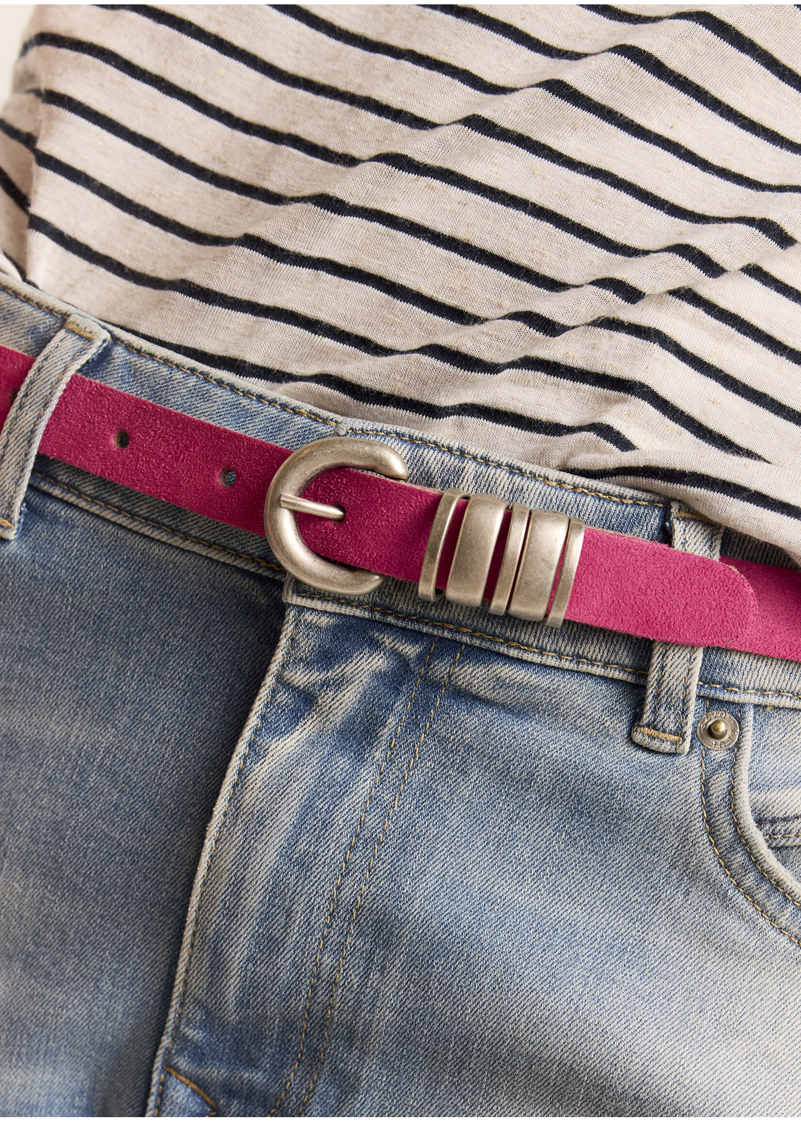 Summum Summum, Small belt with antique silver loops, Cotton Candy, Size: