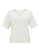 Yaya Yaya, Sweater, V-neck, short sleeves, relaxed fit, Off White Melange, Size: