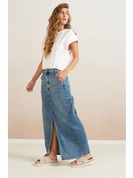 Yaya Yaya, Denim maxi skirt with side pockets, slit and zip fly, Blue Denim, Size: