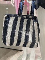 Strandtas Cote D'Azur woven gestreept blauw wit