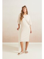 Yaya Yaya, Knitted dress, round neck, half long wide sleeves, Gray Morn Beige  Melange