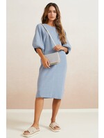 Yaya Yaya, Knitted dress, round neck, half long wide sleeves, Infinity Blue Melange