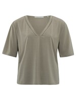 Yaya Yaya, T-shirt, V-neck, short sl, detail in regular fit, Army Green, Size: