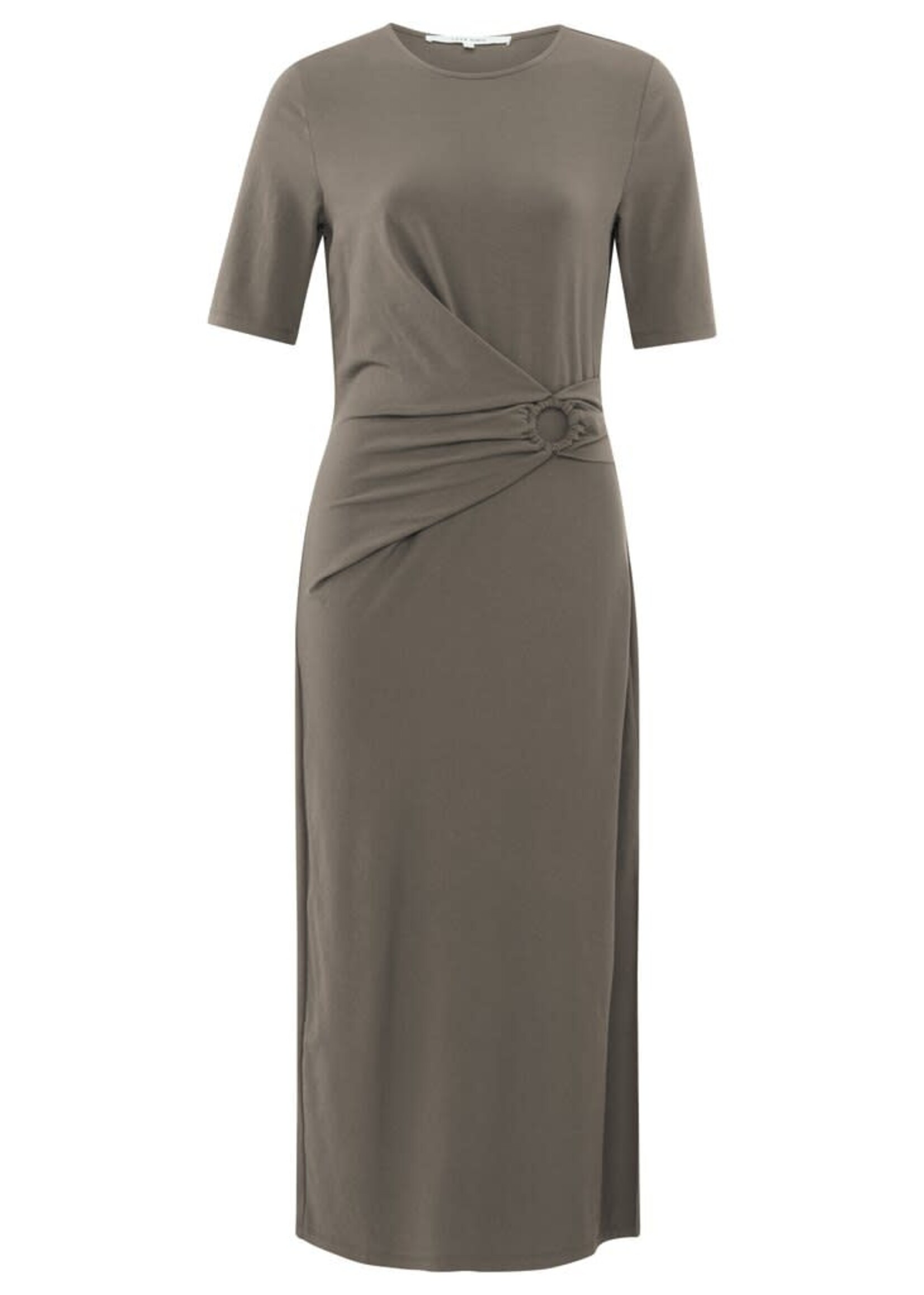 Yaya Yaya, Midi dress, pleated ring detail, Clay Pebble Grey, Size: