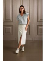 Yaya Yaya, Beige midi skirt with split and elastic waist with belt loop, Chalk White, Size: