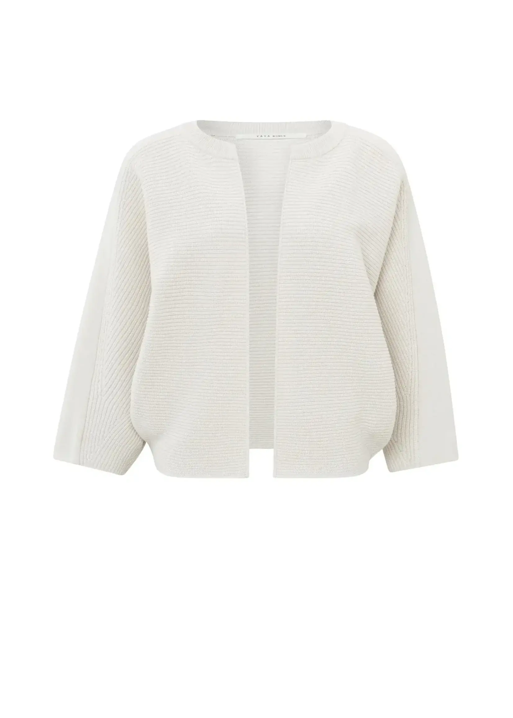 Yaya Yaya, Knitted cardigan, 3/4 sleeves, round neck, Chalk White, Size: