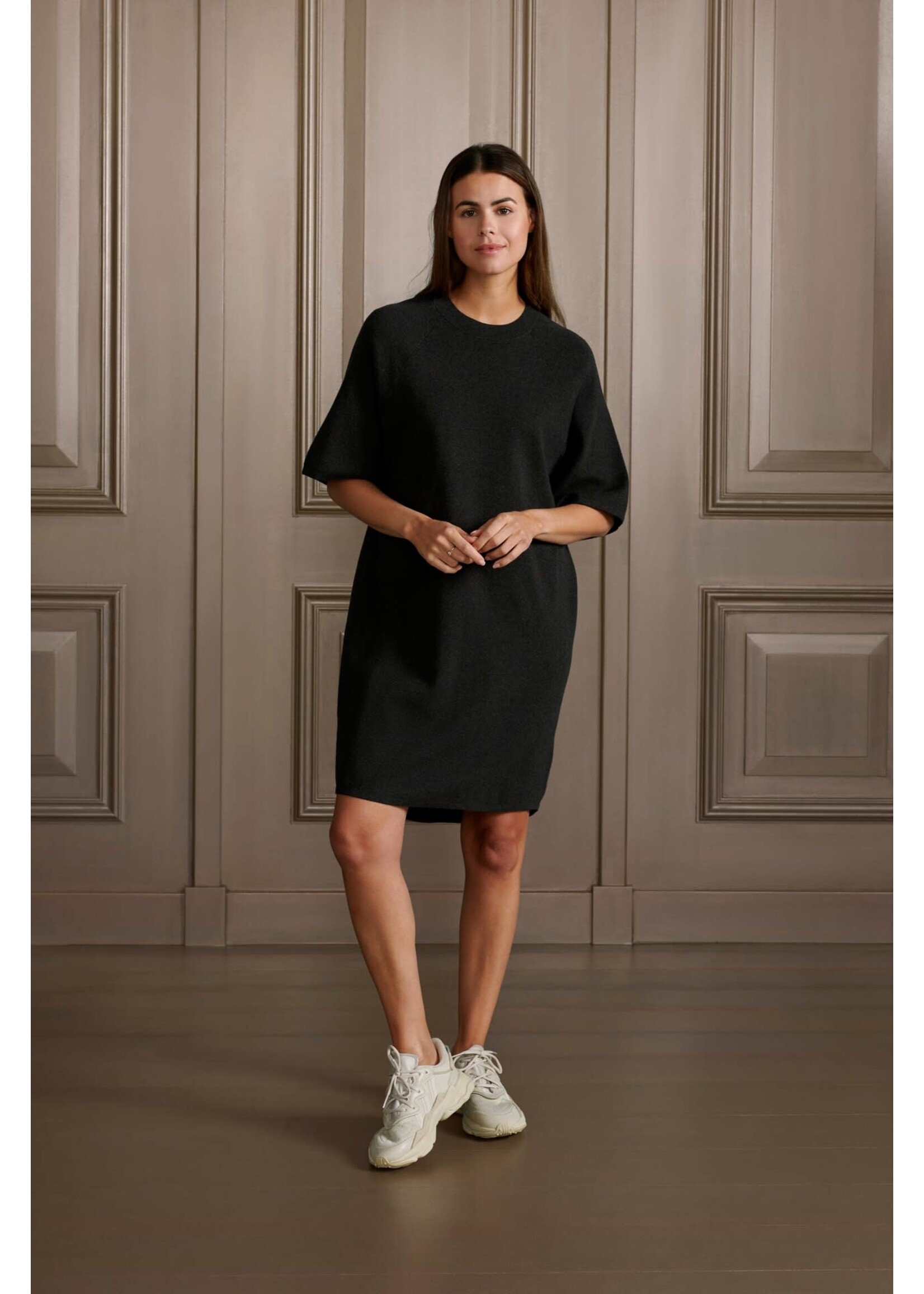 Yaya Yaya, Knitted T-shirt dress short sleeves, round neck, Anthracite Melange, Size: