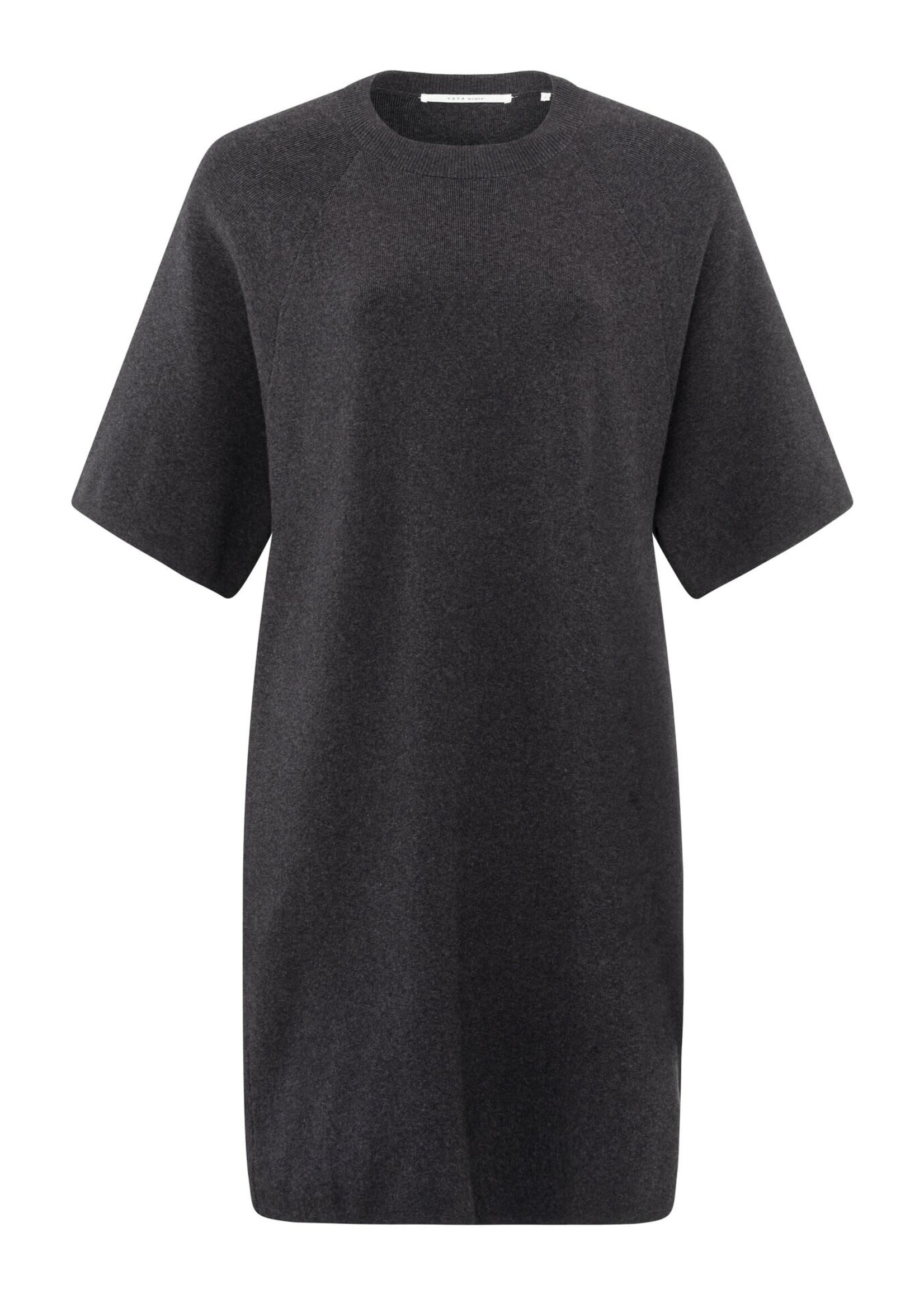 Yaya Yaya, Knitted T-shirt dress short sleeves, round neck, Anthracite Melange, Size: