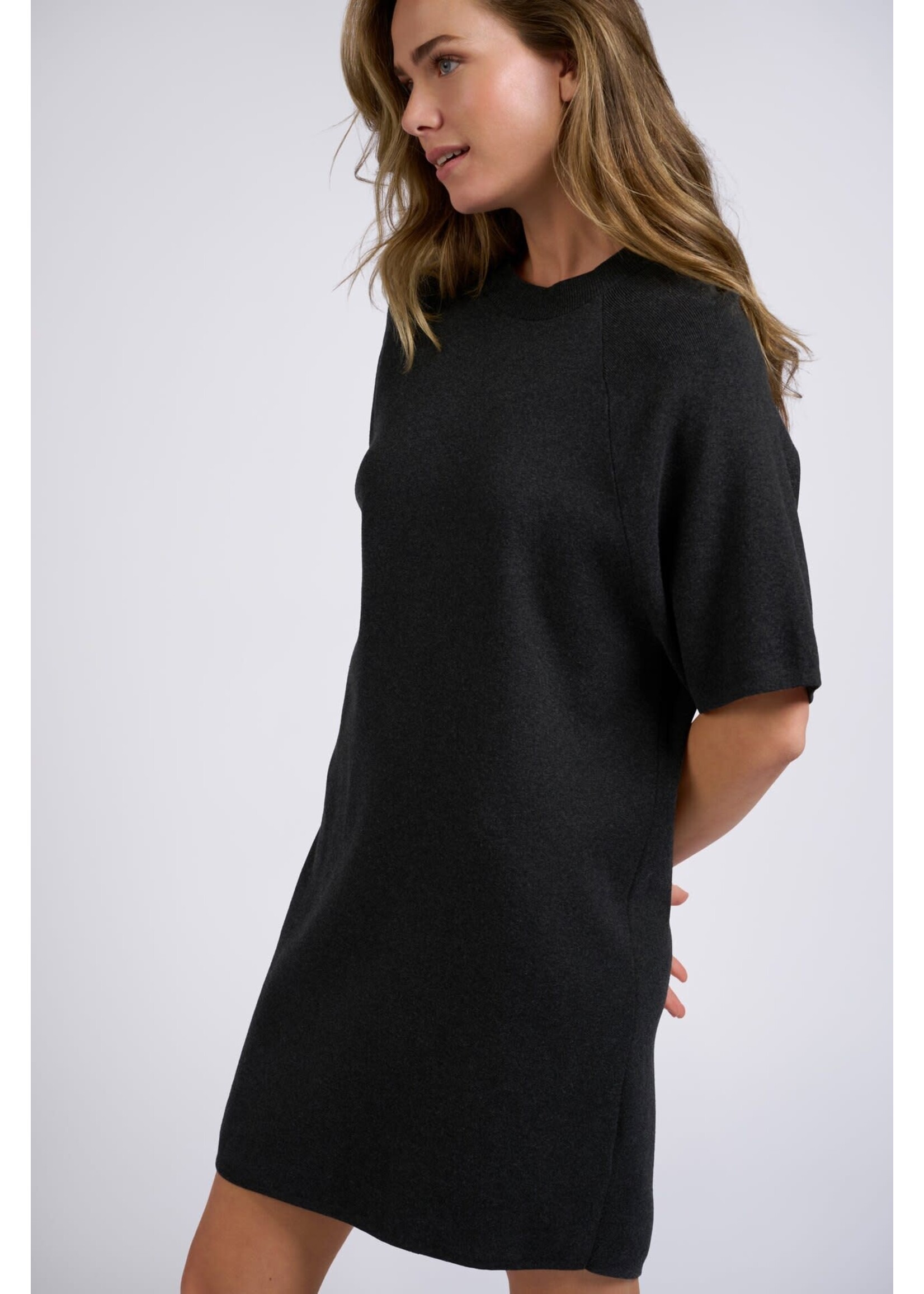 Yaya Yaya, Knitted T-shirt dress short sleeves, round neck, Anthracite Melange, Size: