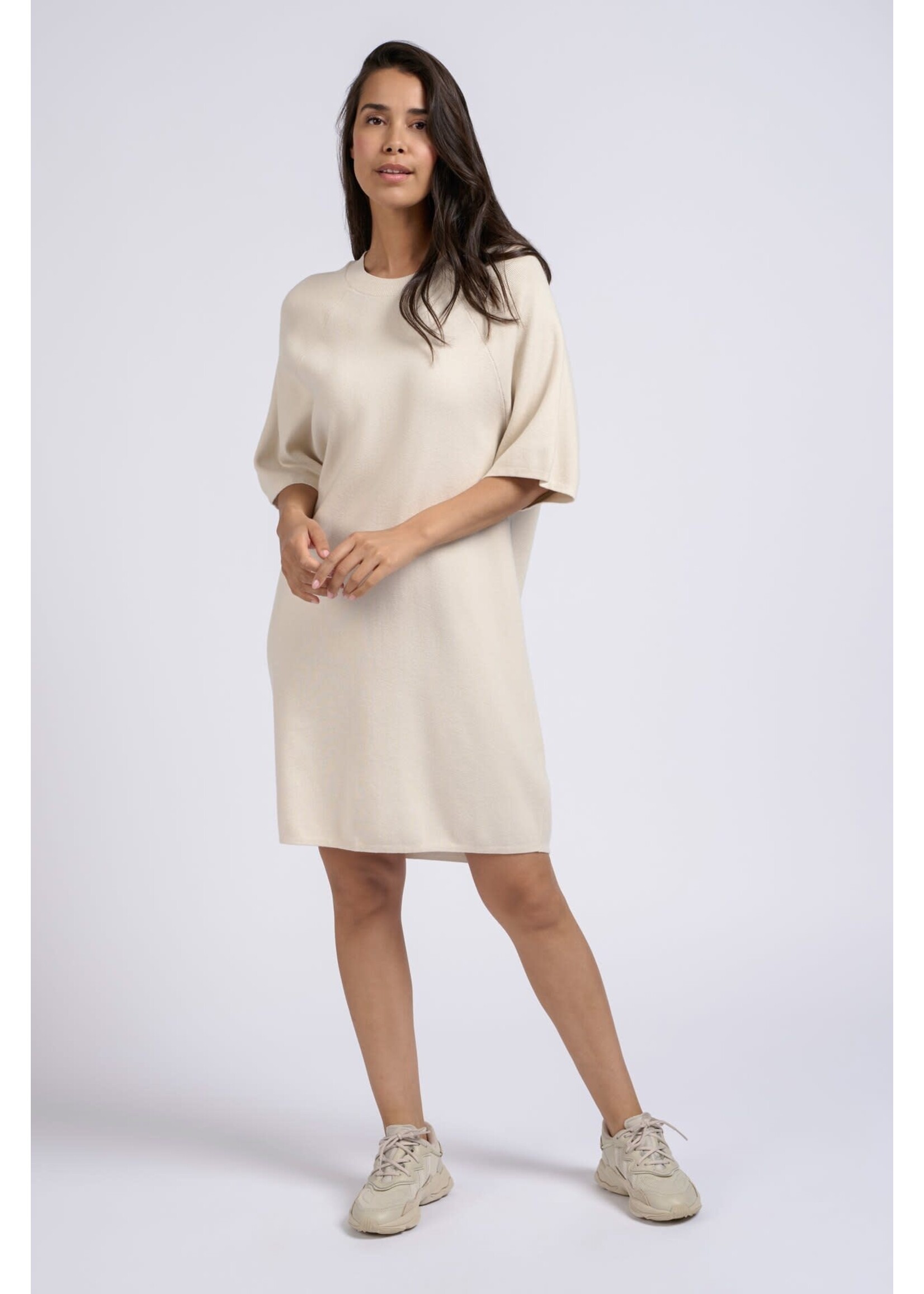 Yaya Yaya, Knitted T-shirt dress short sleeves, round neck, Chalk White, Size: